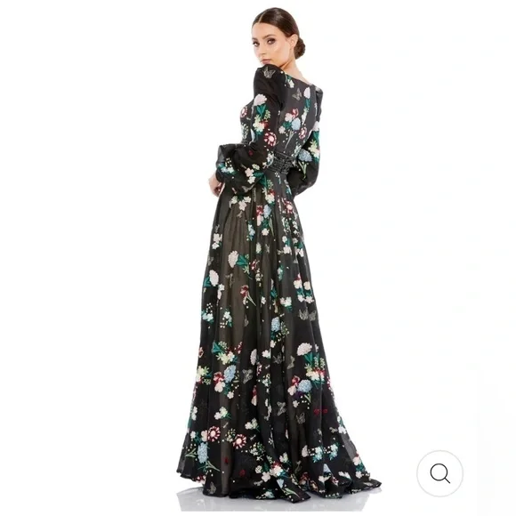 Mac Duggal EMBROIDERED BISHOP SLEEVE V NECK FLOWY GOWN size 4 $798 NEW - Picture 3 of 17